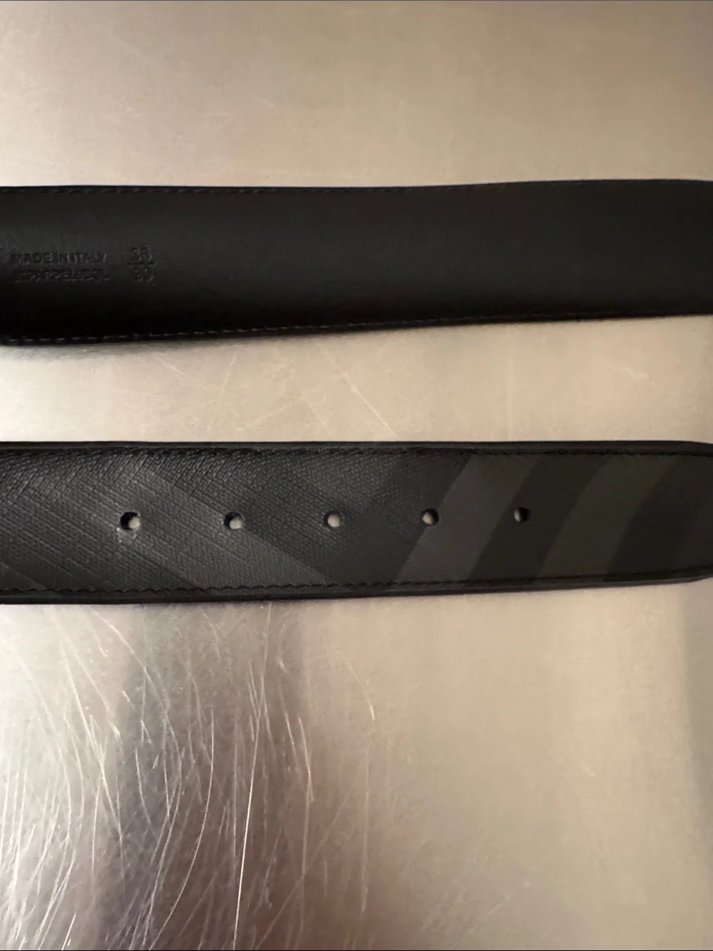 Burberry Black & Gray Men's Leather Belt with Silver Buckle